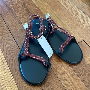 Mango Black and Brown Sandals with Braided Rope Straps 8.5